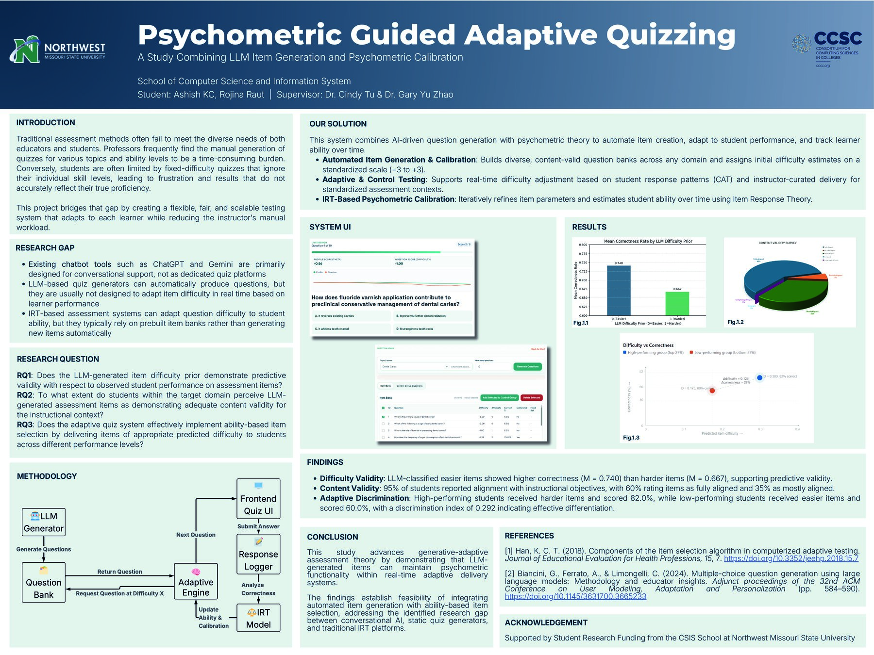 Psychometrics-Guided Adaptive Quizzing: A Study Combining LLM Item Generation and Psychometric Calibration